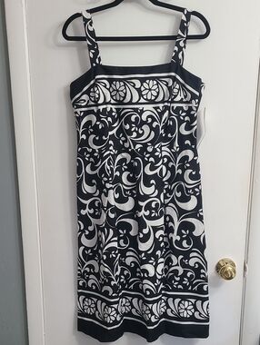 NWT Karin Stevens Women's Summer, Casual Events, Black and White Midi Dress Sz 8